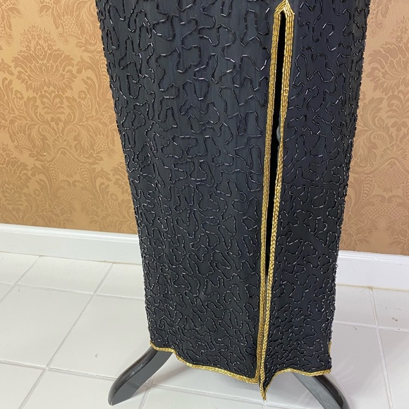 Vintage 70s 80s Beaded Sequin Gold Disco Maxi Cocktail Dress Pageant Gown - Picture 11 of 16